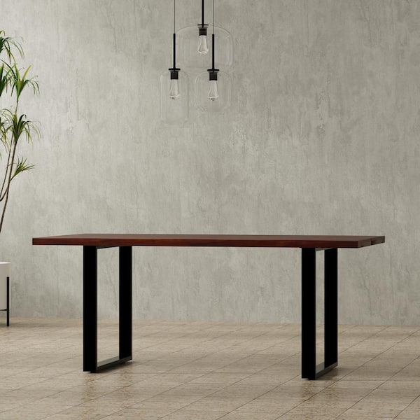 Fieldcrest Modern Industrial Dark Walnut Wood 72 in. Rectangle 4 Legs Dining Table, Seats 8