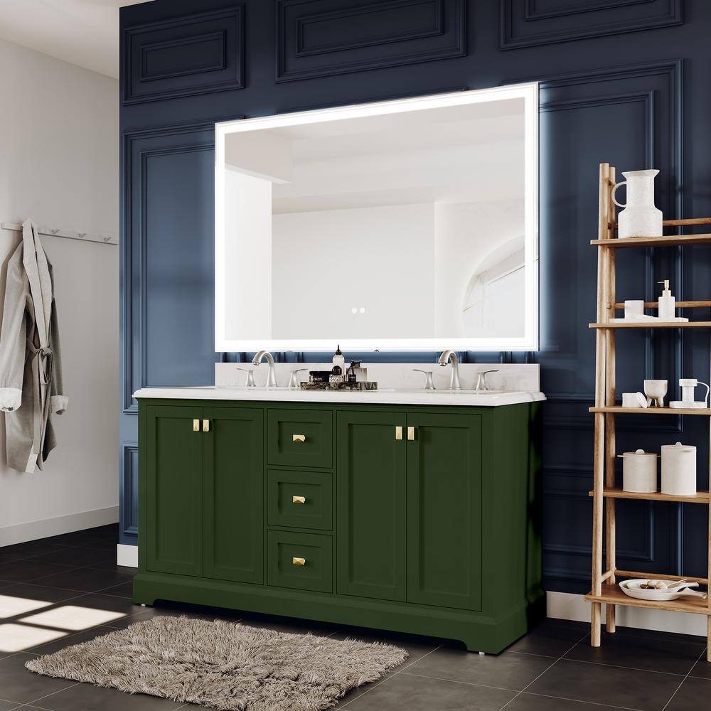 60'' Venetian Green Double Bathroom Vanity with Marble Top