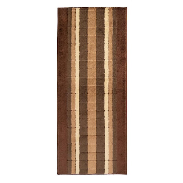 Custom Size Runner Rug Stripes Collection Brown 31 in. W x 276 in. L Stair Runner 59.35 sq. ft.