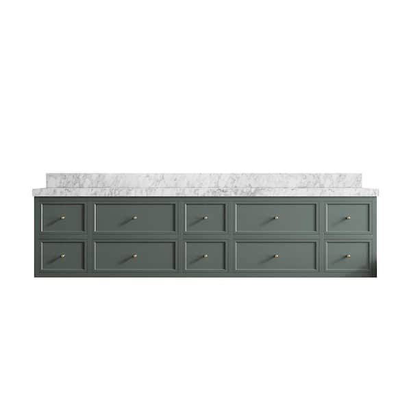 Willow Collections Roswell 84 in. W x 22 in. D x 36 in. H Double Sink Bath Vanity in Pewter Green with 2 in. Carrara Marble Top