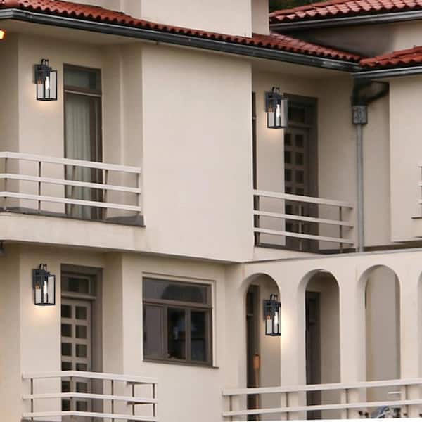 Martin 13.78 in.1-Light Matte Black Outdoor Wall Lantern Sconce with Clear Glass 4-Pack