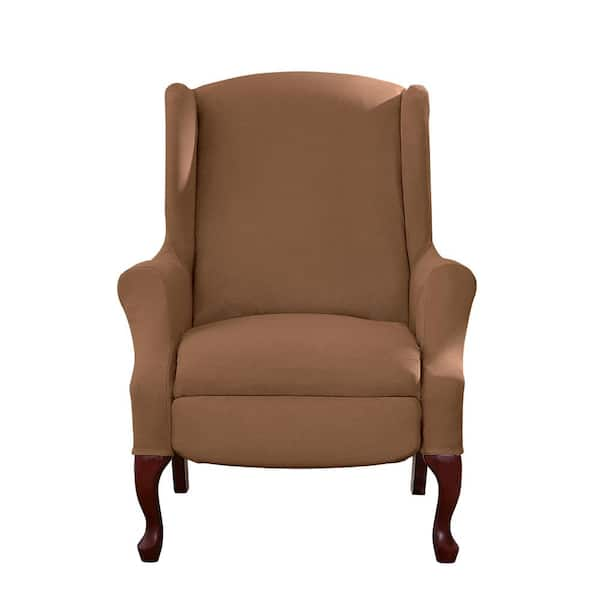 Sure Fit Ultimate Stretch Suede Luggage Brown Polyester 2 Piece Wingback Chair Slipcover 29929600018 The Home Depot