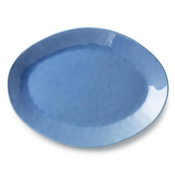 Cloudy Sky 16 in. x 12 in. Blue Stoneware Oval Platter
