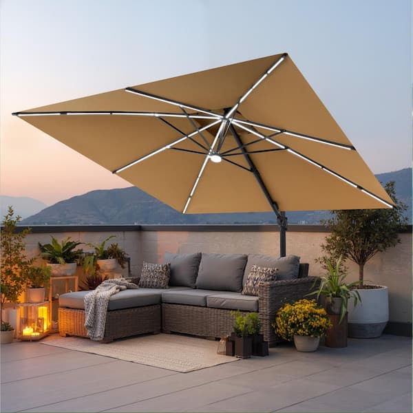 Pellebant 11 ft. x 11 ft. Aluminum Solar LED Patio Umbrella Outdoor Heavy  Duty 360 Rotation Cantilever Offset Umbrella in Tan PB-PU107LTAN - The  Home Depot