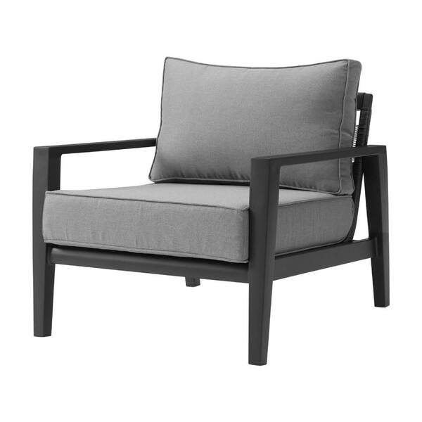 Lynn Black Aluminum Outdoor Club Lounge Chair with Dark Gray Cushions