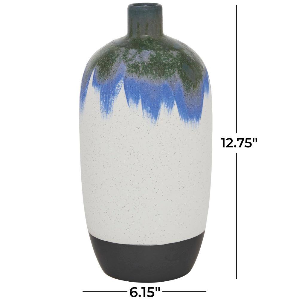 White Ceramic Bud Vase with Abstract Design, 13"