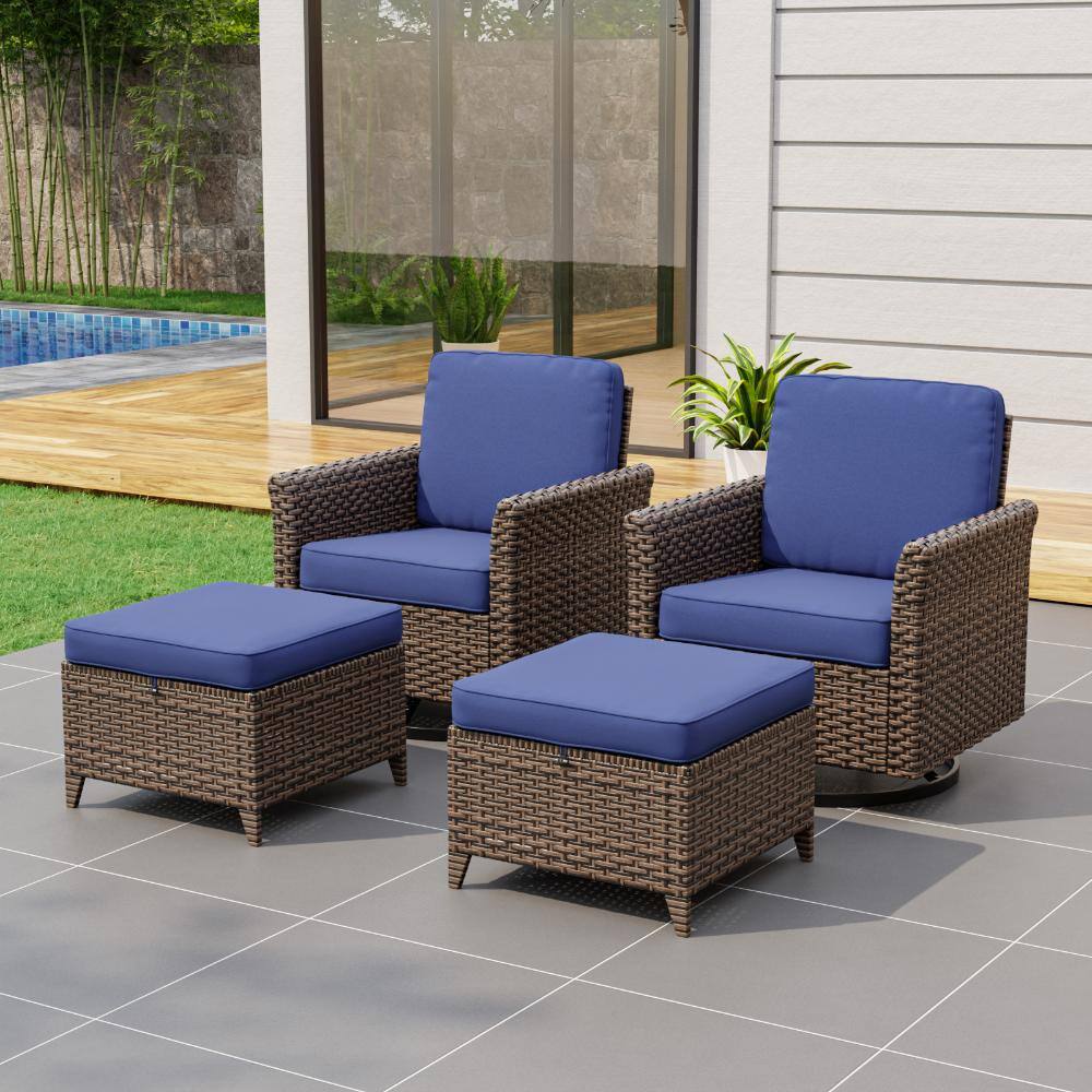 Patio Wicker Conversation Set Furniture Set 4 PCS w/ Ottoman & Swivel Chair All-Weather for Backyard Outdoor, Blue price history on PriceWatchPro