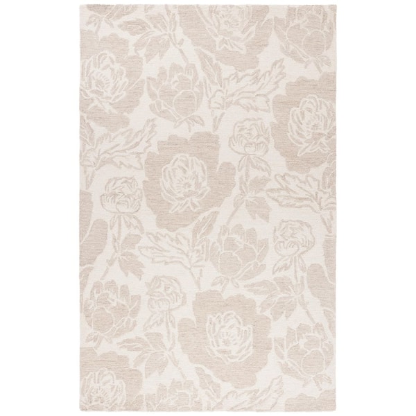 Jardin 4 ft. x 6 ft. Ivory/Beige Abstract Floral Swirl Area Rug