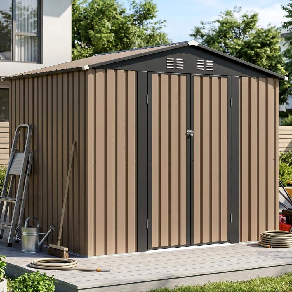 ToolCat 8x6 ft Outdoor Metal Garden Shed with Apex Roof,Galvanized