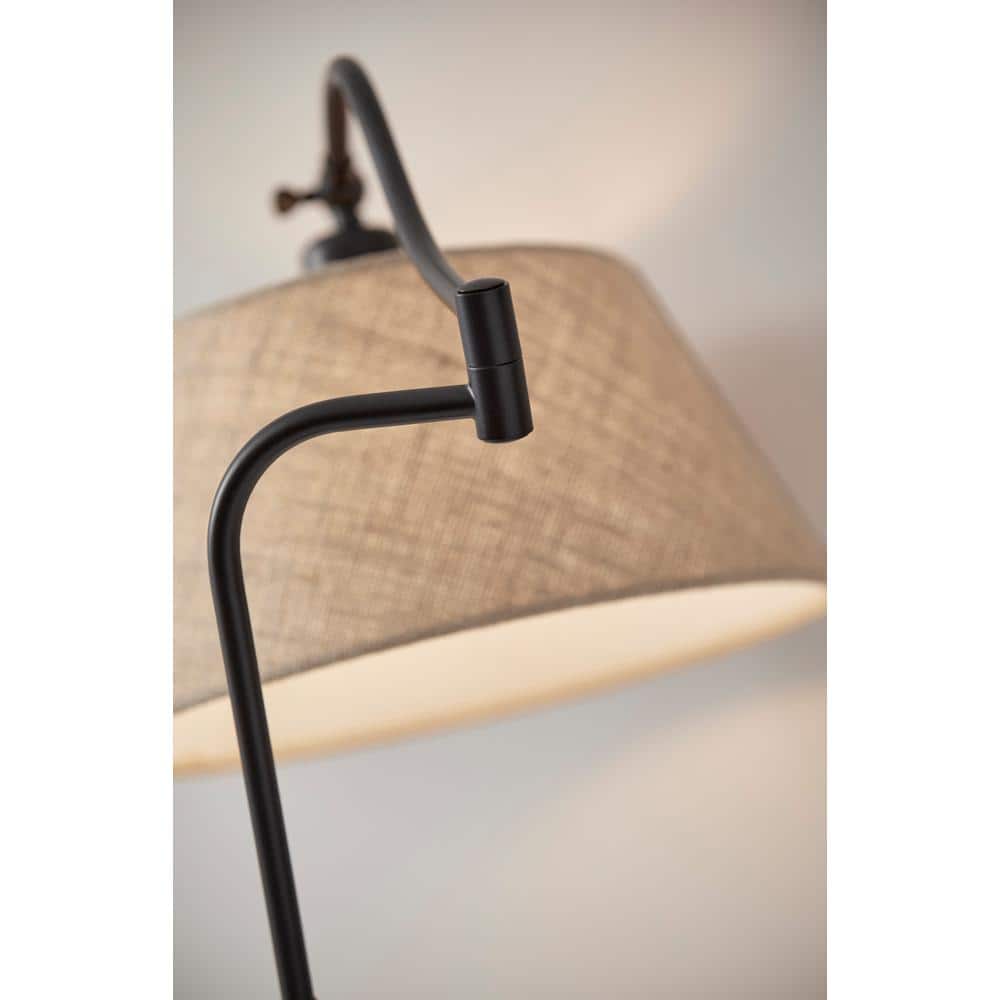 Antique Bronze Adjustable Swing Arm Floor Lamp with Burlap Shade