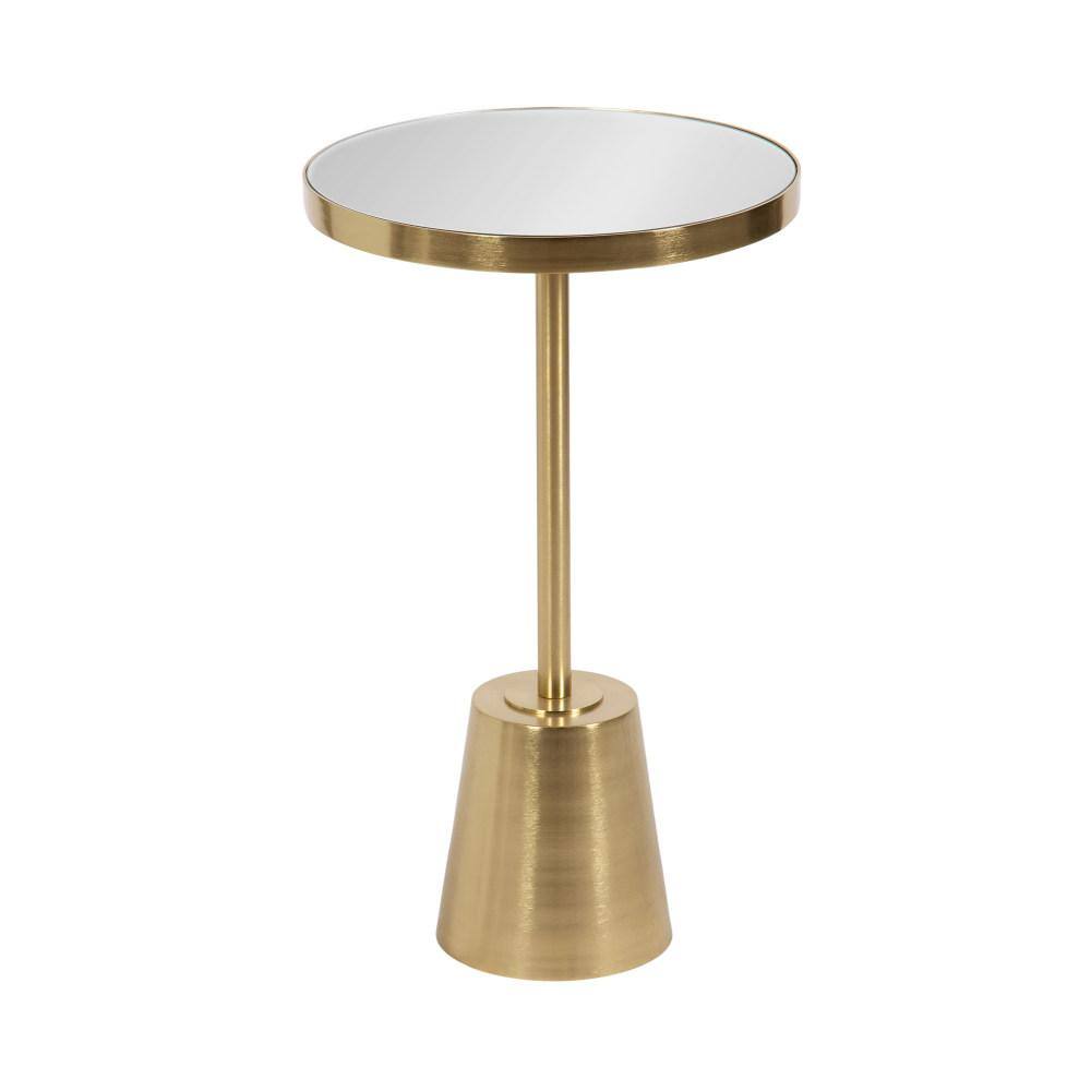 Tira 14 in. Gold Round Mirror End Table