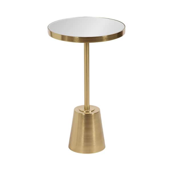 Kate and Laurel Tira 14 in. Gold Round Mirror End Table