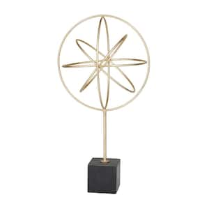 Gold Marble Geometric Sculpture with Black Base