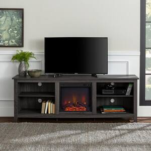 70 in. Wood Media TV Stand Console with Fireplace - Charcoal