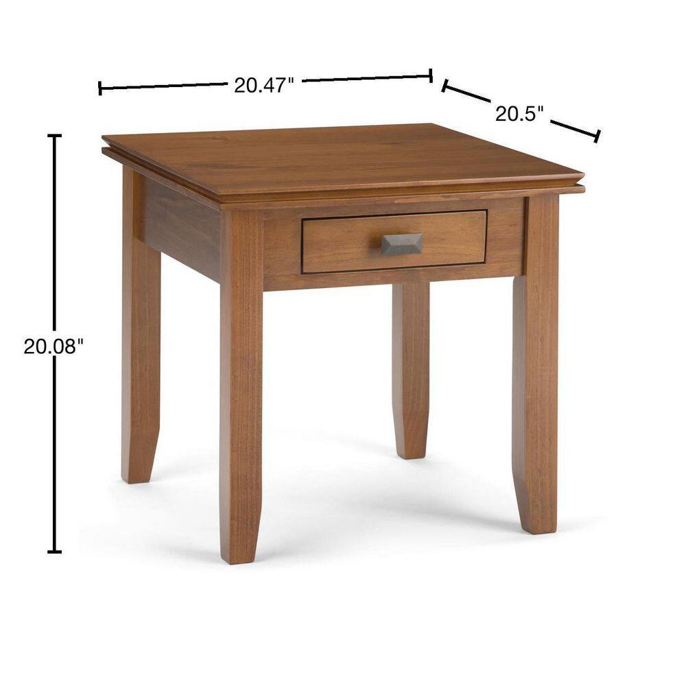 Honey Brown Solid Wood End Table with Storage Drawer