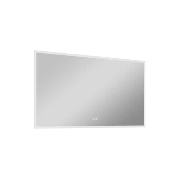FORCLOVER 60 in. W x 28 in. H Rectangular Frameless LED Lighted Anti-Fog Wall Mounted Bathroom Vanity Mirror in Acrylic