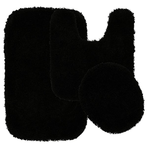 Garland Rug Serendipity Black 21 in. x 34 in. Washable Bathroom 3-Piece Rug Set