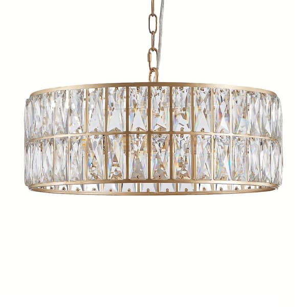 18 in. 5-Tier Round Golden Semi Flush Mount Crystal Chandelier Light Fixture For Living Room Dining Room Bedroom Hallway