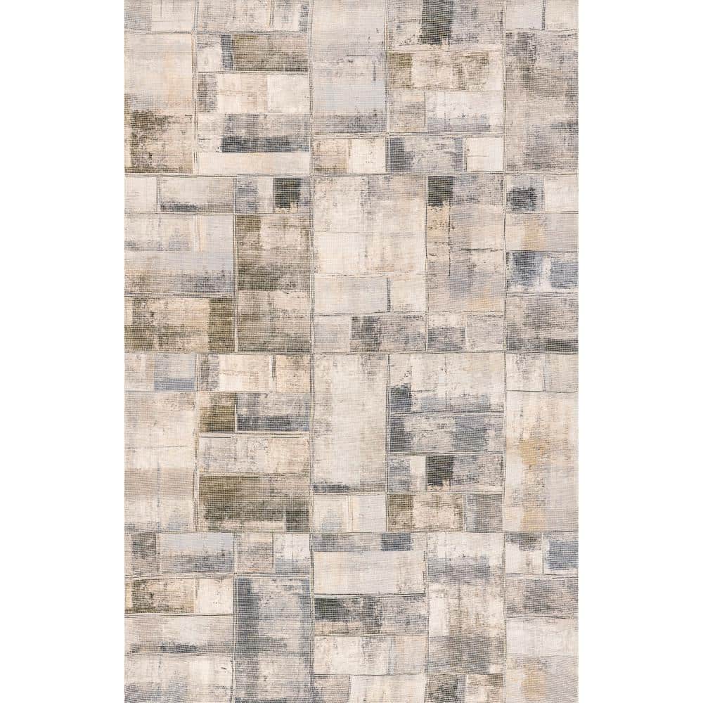 Gray Abstract Synthetic Easy Care Area Rug, 5' x 8'