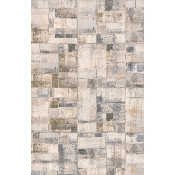 nuLOOM Manon Abstract Gray 5 ft. x 8 ft. Blocks Cotton Blend Transitional Area Rug