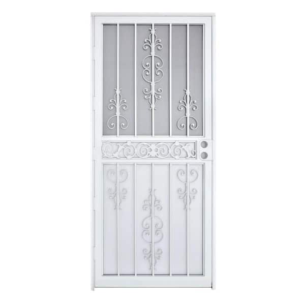 Grisham 32 in. x 80 in. 409 Series Spanish Lace Steel White Prehung Security Door