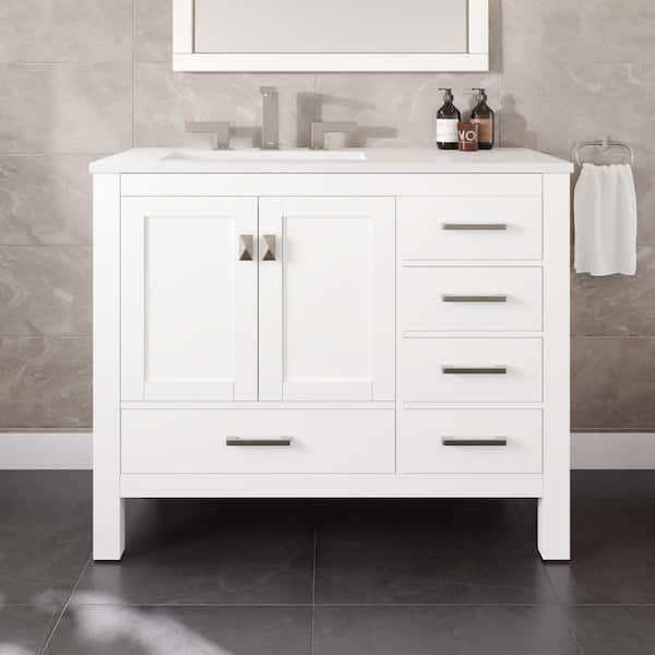 London 42 in. Single Sink White Bath Vanity with White Carrara Quartz Top (Assembled)