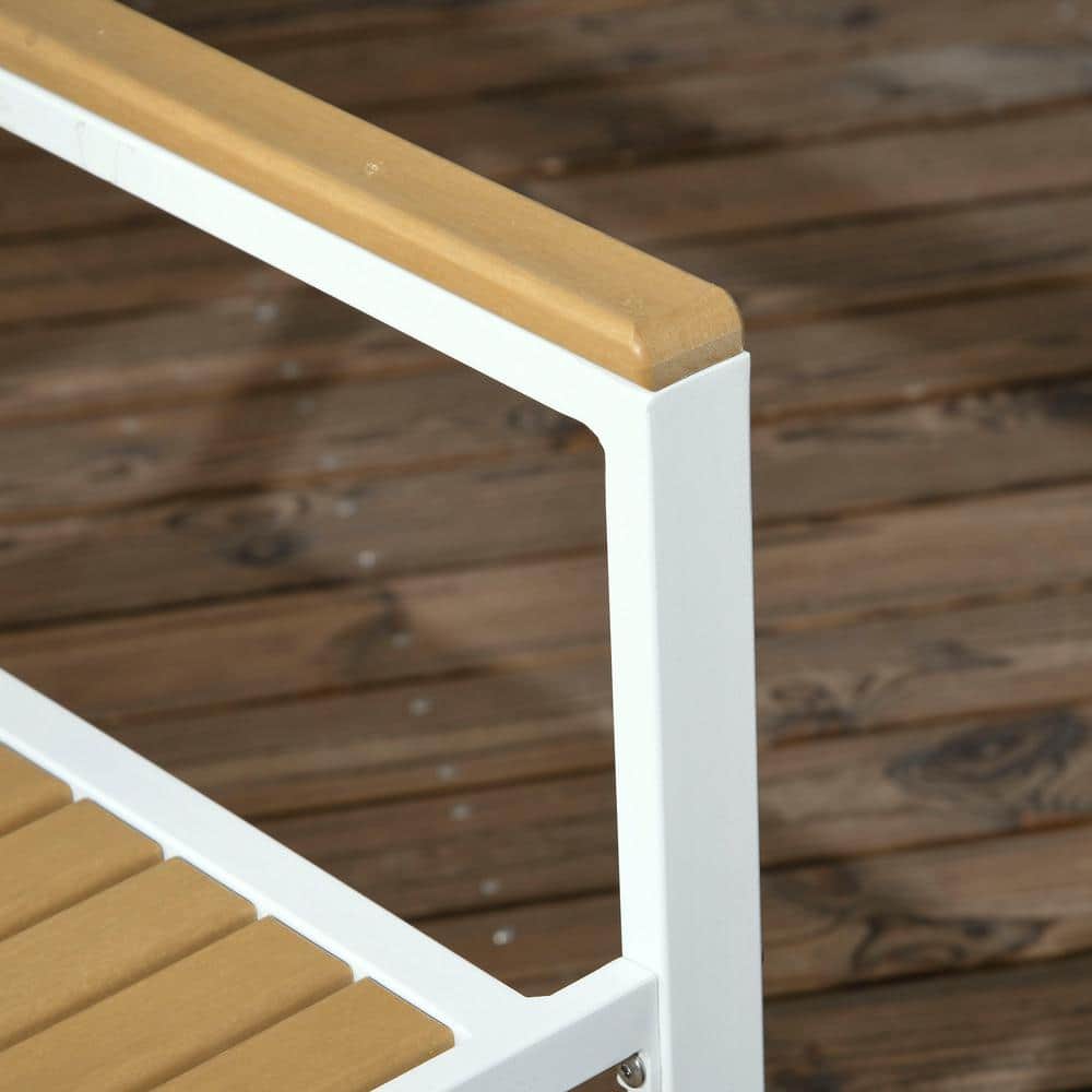 4-Piece White and Light Brown Aluminum Outdoor Dining Set