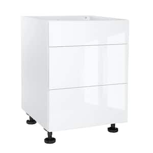 White Gloss Ready to Assemble Slab Style 24 in Base Kitchen Cabinet, 3 Drawer (24 in W x 24 in D x 34.50 in H)