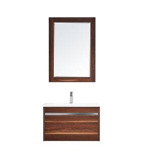 Thomas 29.5 in. W x 18.1 in. D x 18.7 in. H Bath Vanity in Walnut with White Single Sink Top and Mirror