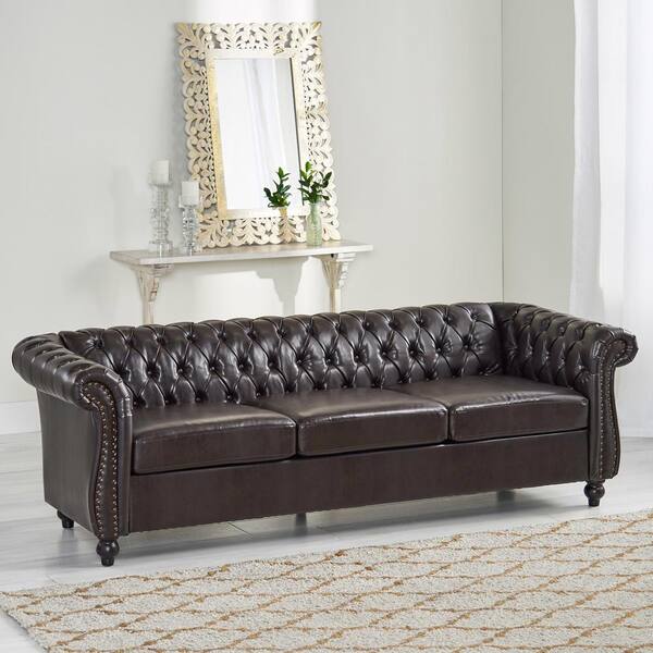 Noble House Parksley 84 75 In Brown, Leather Sofa With Removable Seat Cushions Uk