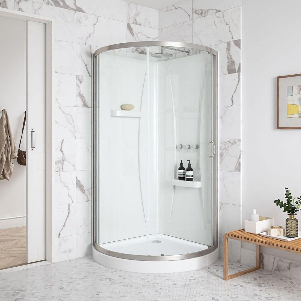Breeze 36 in. L x 36 in. W x 77.36 in. H Corner Shower Kit with Clear Framed Sliding Door in Satin Nickel price history on PriceWatchPro