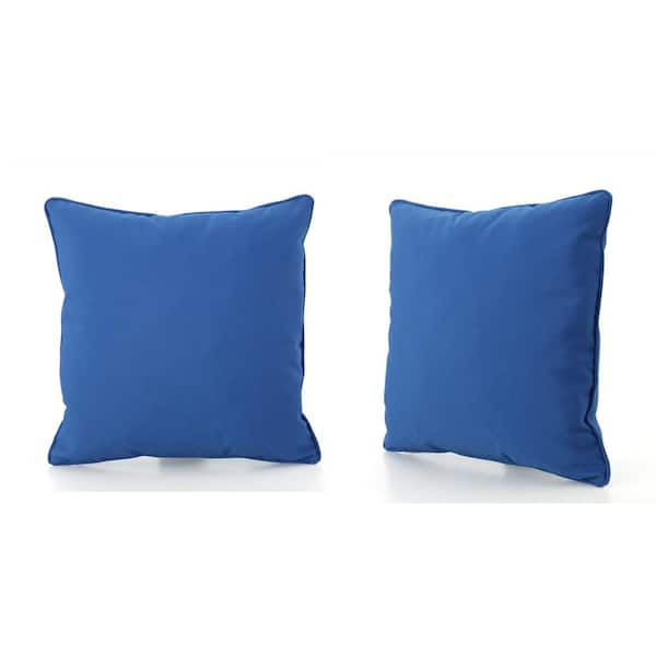 DIRECT WICKER Property Blue Polyester Fabric Square Outdoor Throw Pillows (2-Pack)