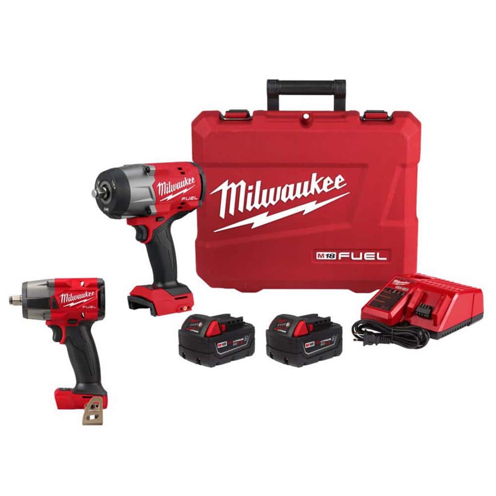 Milwaukee M18 FUEL 18V Lithium-Ion Brushless Cordless High-Torque 1/2 in. Impact Wrench Kit & Mid-Torque 1/2 in. Impact Wrench -  2967-22-2962-20