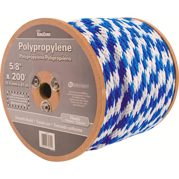 Kingcord 5/8 in. x 200 ft. Black/White Solid Braid Polypropylene Derby Rope  644961TV