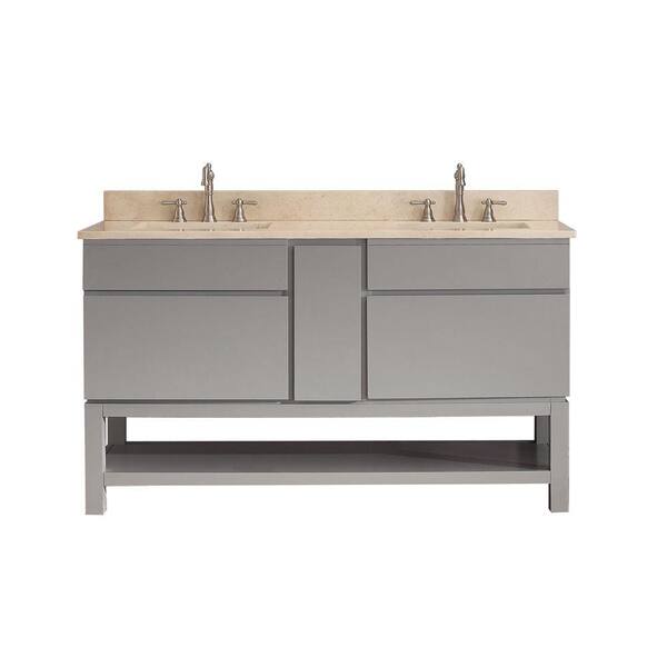 Avanity Tribeca 61 in. W x 22 in. D x 20.7 in. H Vanity in Chilled Gray with Marble Vanity Top in Galala Beige and White Basins