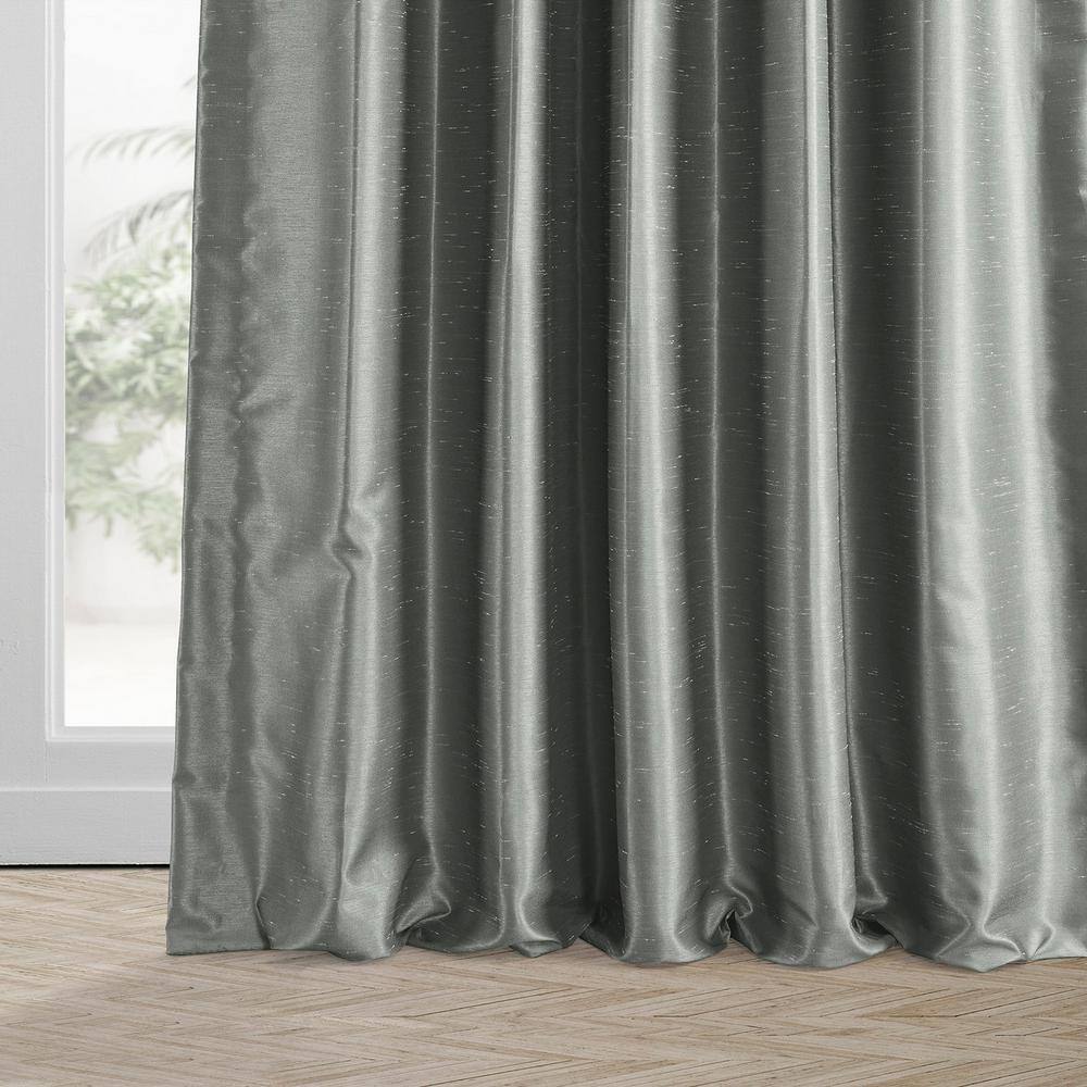 Silver Faux Silk Blackout Pleated Puddle Length Drapes