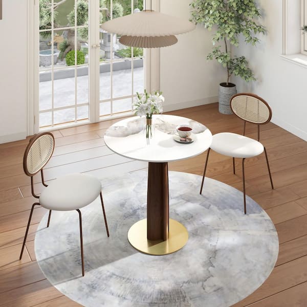 33 in. Modern Round Pandora Sintered Stone Tabletop Dining Table with Solid Wood Pedestal (Seat 2)