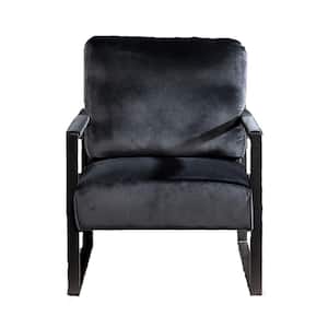 Hosam 25.4 in. Black Velvet Upholstery Metal Arms Chair