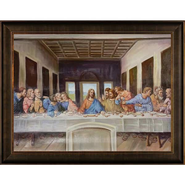 LA PASTICHE The Last Supper by Leonardo Da Vinci Veine D'Or Bronze Scoop Framed Religious Oil Painting Art Print 36.5 in. x 46.5 in.