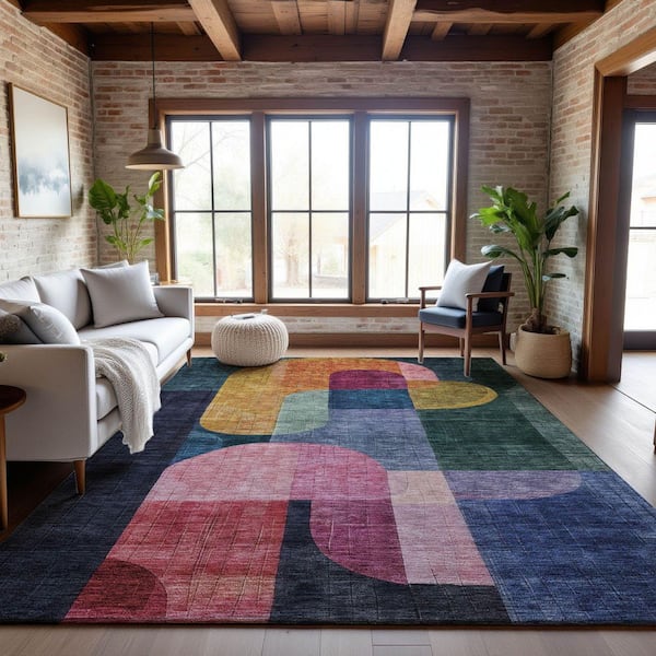 Mayfield Premium Machine Washable Abstract AMF1122 Green 8 ft. x 10 ft. Area Rug