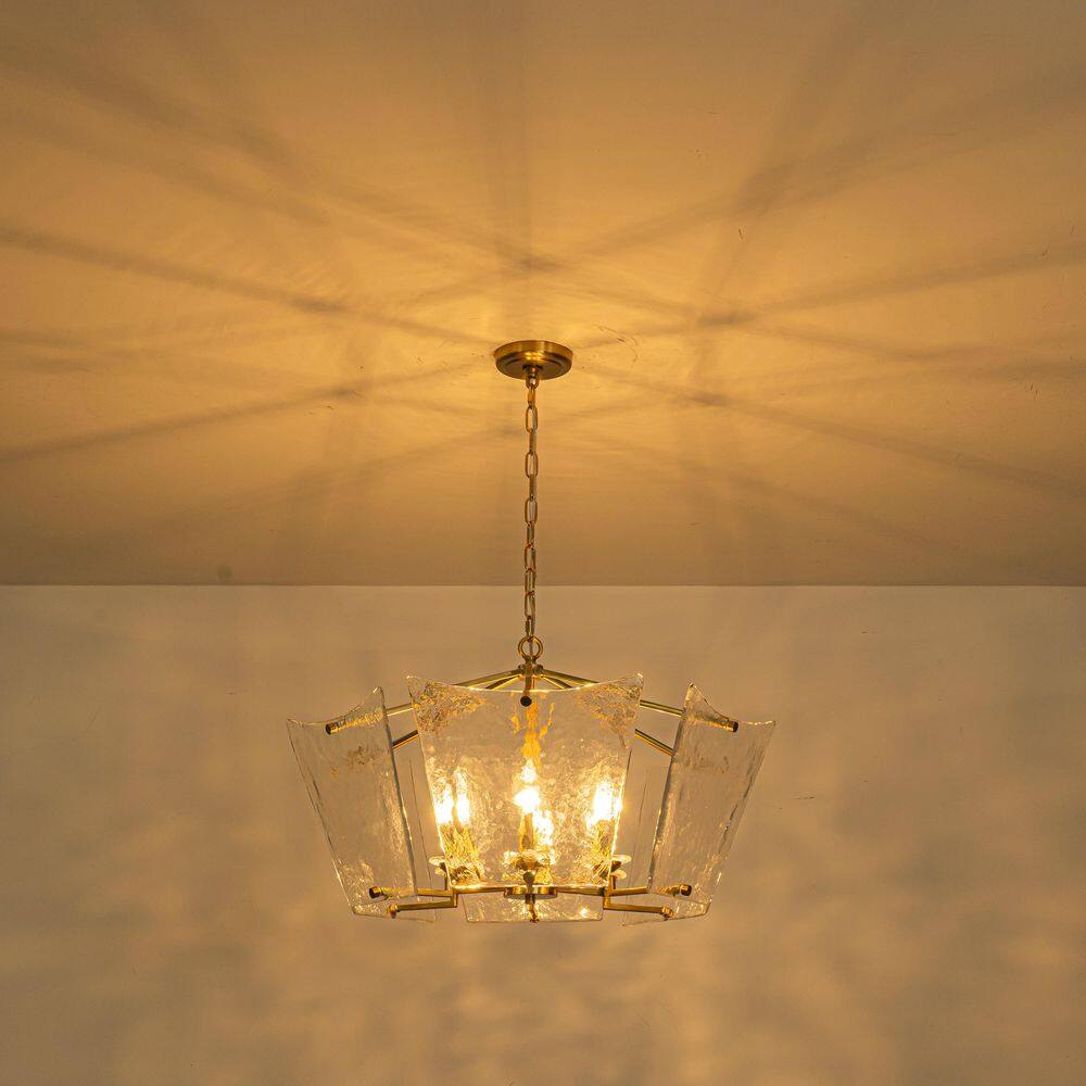 26.77 in. 6-Light Unique Gold Chandelier with Clear Ice-Textured Glass Shades for Living Room price history on PriceWatchPro