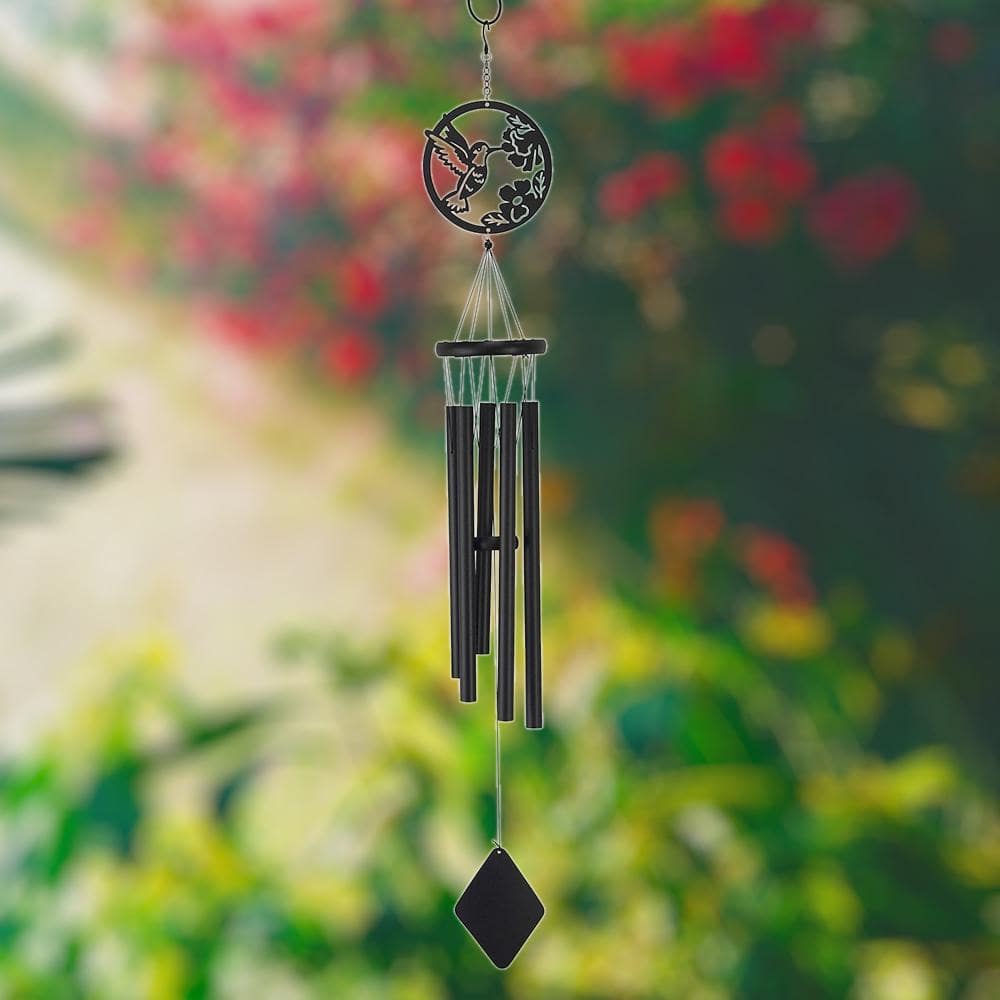 Classic Black Aluminum Hummingbird Outdoor Wind Chime 40"