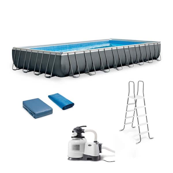 Intex 32 ft. x 16 ft. x 52 in. Ultra XTR Rectangular Above Ground Hard Side Swimming Pool Set, Gray