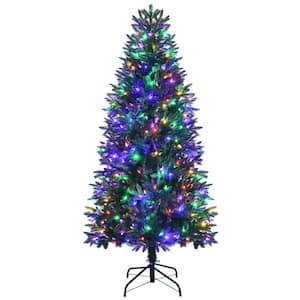 6 ft. Pre-Lit Artificial Christmas Tree Hinged Xmas Tree with Multicolor LED-Lights