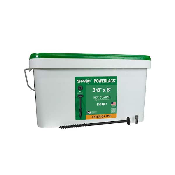 3/8 in. x 8 in. Exterior Washer Head Structural Wood Lag Screws Powerlags Torx T-Star (150 Each) Bulk Pail Bit Included