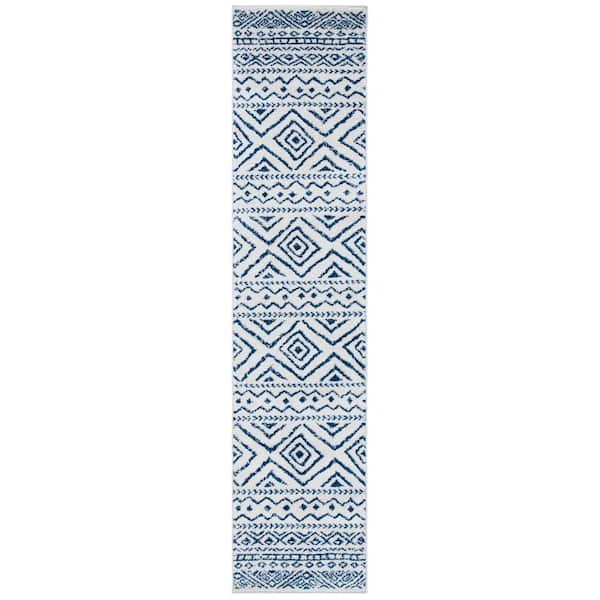 Tulum 2 ft. x 8 ft. Ivory/Navy Striped Geometric Diamonds Runner Rug
