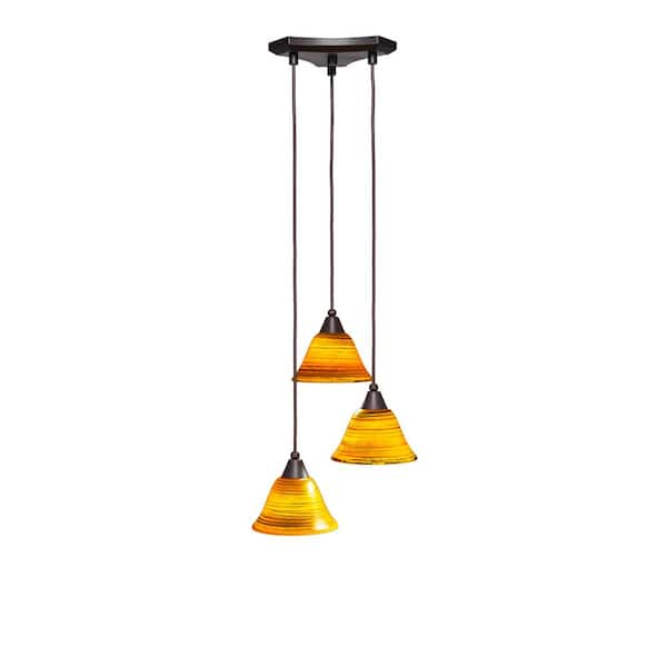 Unbranded Condor 3 Light Dark Granite, Cluster Pendant Light with 7 in. Teal Crystal Glass Shades, No bulbs included
