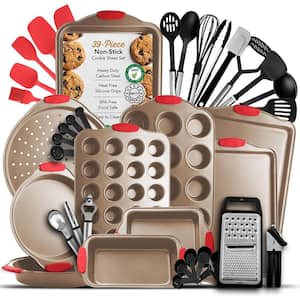 39-Piece Nonstick Brown Steel Bakeware Set with Black Utensil and Silicone Handles