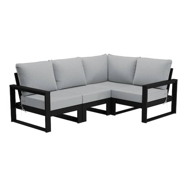 WESTIN OUTDOOR Endless Black Frame w/ Light Gray Cushions Outdoor 4-Piece All Weather HDPE Plastic Deep Seating Patio Conversation Set
