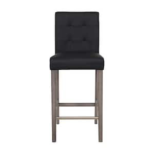 Leila 31 in Graphite Black Full Back Wood Frame Cushioned Bar Height Stool with Leatherette Seat